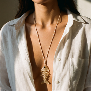 Brown Rope Fish Skeleton Necklace