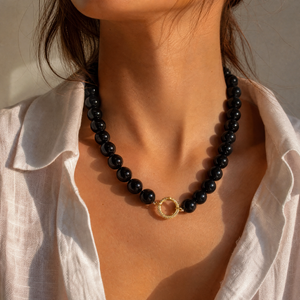 Black Onyx Large Bead Clicker Necklace