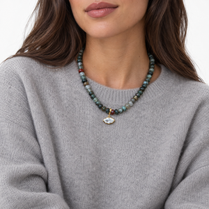 CZ Marquise BloodStone Beaded Charm Necklace - Adina Eden's Jewels