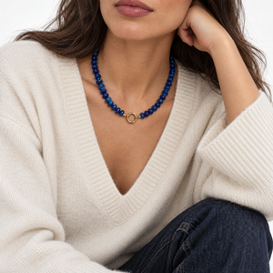 Blue Tiger Eye Natural Stone Beaded Clicker Necklace - Adina Eden's Jewels