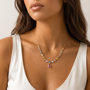 Multi-Color Bezel Graduated Drop Pendant Necklace - Adina Eden's Jewels