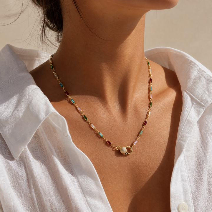 CZ Multicolor Baguette Lobster Clasp Chain Necklace – Adina Eden