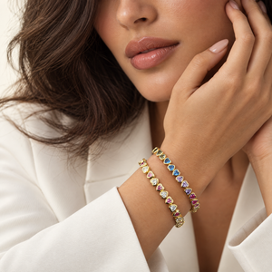 CZ Heart Rainbow Ombre Bezel Tennis Bracelet - Adina Eden's Jewels