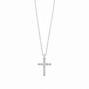 Diamond Tennis Cross Pendant Necklace 14K