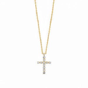 Diamond Tennis Cross Pendant Necklace 14K