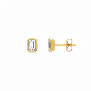 Lab Grown Diamond Emerald Bezel Mini Stud Earring 14K