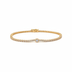 14K Gold Lab Grown Diamond Round Bezel Accent Tennis Bracelet 14K - Adina Eden's Jewels
