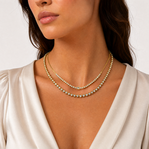 CZ Emerald Center Bezel Set Half Tennis Necklace - Adina Eden's Jewels