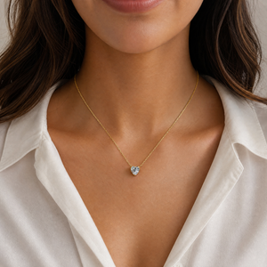CZ Solitaire Heart Pendant Necklace - Adina Eden's Jewels