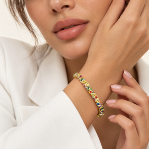 CZ Rainbow Marquise/Heart Bezel Tennis Bracelet - Adina Eden's Jewels