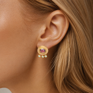 Oval Pink CZ Natural Stone Drop Stud Earring - Adina Eden's Jewels