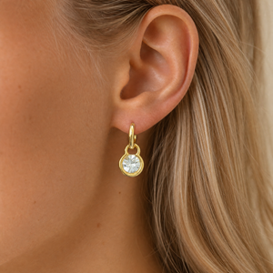 CZ Round Bezel Drop Huggie Earring - Adina Eden's Jewels