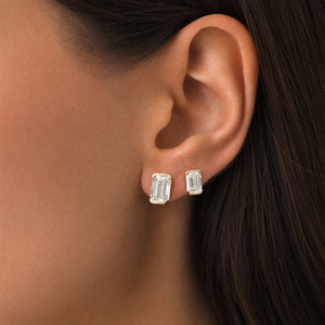 Lab Grown Diamond Emerald Slight Bezel Stud Earring 14K - Adina Eden's Jewels