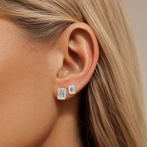 Lab Grown Diamond Emerald Bezel Mini Stud Earring 14K - Adina Eden's Jewels