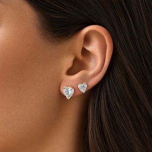 Lab Grown Diamond Heart Slight Bezel Stud Earring 14K