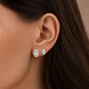 Lab Grown Diamond Oval Slight Bezel Stud Earring 14K - Adina Eden's Jewels