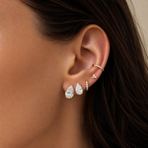 Lab Grown Diamond Pear Slight Bezel Stud Earring 14K - Adina Eden's Jewels