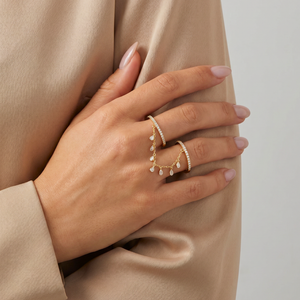 Double Dangling Pear CZ Double Ring - Adina Eden's Jewels