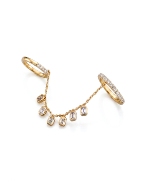 Gold / 4&7 Lab Grown Diamond Emerald Double Dangling Double Ring - Adina Eden's Jewels
