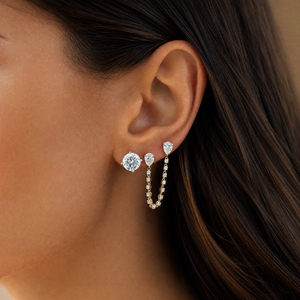 Lab Grown Diamond Double Pear Tennis Stud Earring 14K - Adina Eden's Jewels