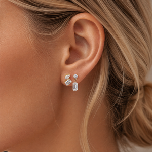Lab Grown Diamond Drop Emerald Stud Earring 14K - Adina Eden's Jewels