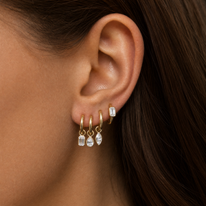 Lab Grown Diamond Encased Marquise Dangle Huggie Earring 14K - Adina Eden's Jewels