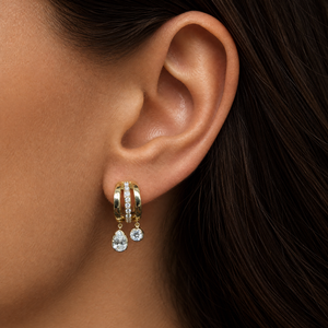 Lab Grown Diamond Pear/Round Triple Band Dangles Huggie Earring 14K - Adina Eden's Jewels