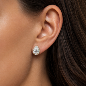 LabGrown Diamond 6 Carats Pear Bezel Stud Earring 14K - Adina Eden's Jewels
