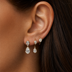 Lab Grown Diamond Double Pear Huggie Earrng 14K - Adina Eden's Jewels