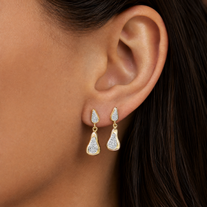 Pave Tow-Tone Pear Shape Drop Stud Earring