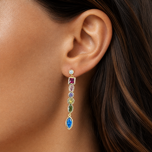 Rainbow Multi CZ Bezel Dangle Stud Earring