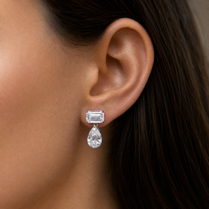 Lab Grown Diamond Emerald/Pear Floating Stud Earring 14K - Adina Eden's Jewels