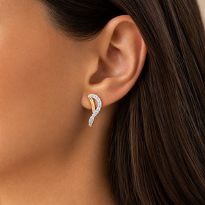 Pave Two-Tone Curved Wave Stud Earring