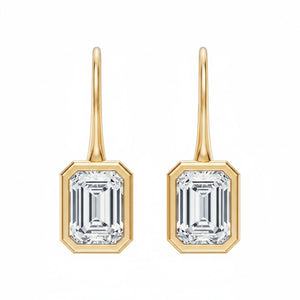 Lab Grown Diamond Emerald Bezel Dangling Huggie Earring 14K