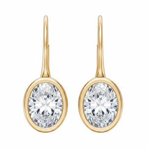 14K Gold Lab Grown Diamond Oval Bezel Dangling Huggie Earring 14K - Adina Eden's Jewels