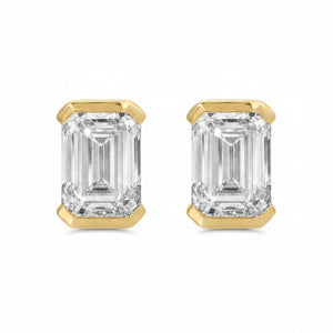 Lab Grown Diamond Emerald Slight Bezel Stud Earring 14K