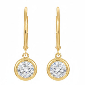 14K Gold Lab Grown Diamond Round Bezel Dangling Huggie Earring 14K - Adina Eden's Jewels