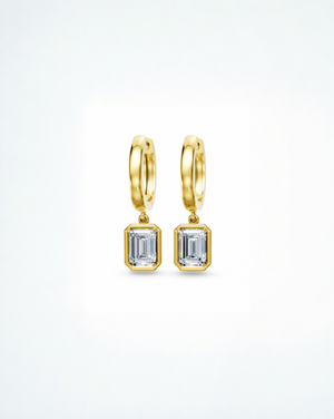 14K Gold Lab Grown Diamond Emerald Drop Huggie Earring 14K - Adina Eden's Jewels