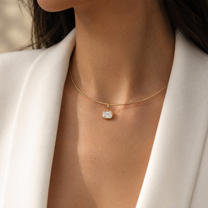 Moissanite Emerald Bezel Pendant Charm