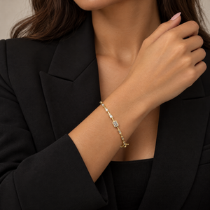 Lab Grown Diamond Baguette/Emerald Bezel Bangle 14K