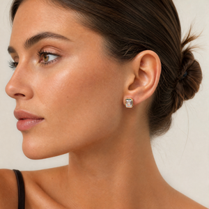 CZ Emerald Cut Bezel Set Stud Earring - Adina Eden's Jewels