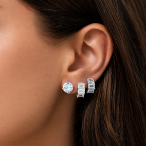 Lab Grown Diamond Emerald Tennis Huggie Earring 14K - Adina Eden's Jewels