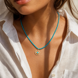 Diamond X Turquoise Evil Eye Disc Charm 14K - Adina Eden's Jewels