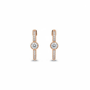 Diamond Round Bezel Accent Pave Huggie Earring 14K