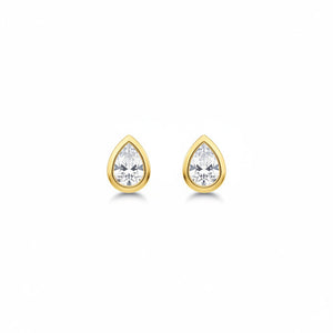 14K Gold Lab Grown Diamond Pear Bezel Mini Stud Earring 14K - Adina Eden's Jewels
