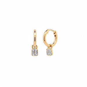 Lab Grown Diamond Encased Emerald Dangle Huggie Earring 14K