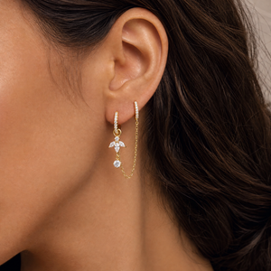 CZ Cluster Marquise Chain Huggie Earring - Adina Eden's Jewels