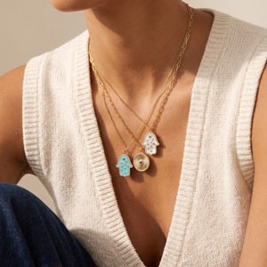 Hamsa Turquoise Multi Charms Pendant Necklace - Adina Eden's Jewels