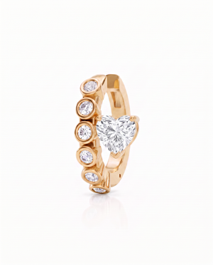 14K Gold Lab Grown Diamond Heart/Round Bezel Accent Ear Cuff 14K - Adina Eden's Jewels
