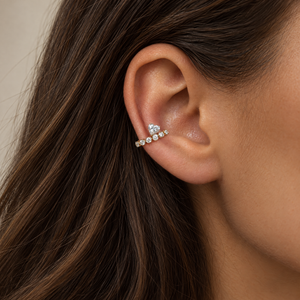 Lab Grown Diamond Heart/Round Bezel Accent Ear Cuff 14K - Adina Eden's Jewels